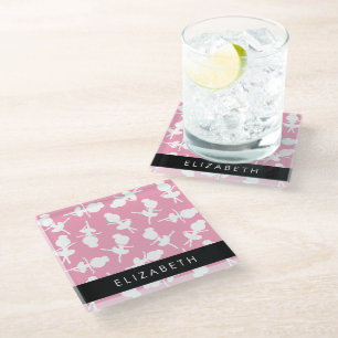 Ballerina Pattern, Ballet Girls, Dance, Your Name Glass Coaster