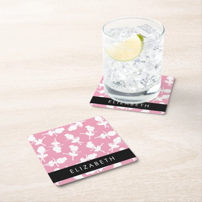 Ballerina Pattern, Ballet Girls, Dance, Your Name Square Paper Coaster (Insitu)