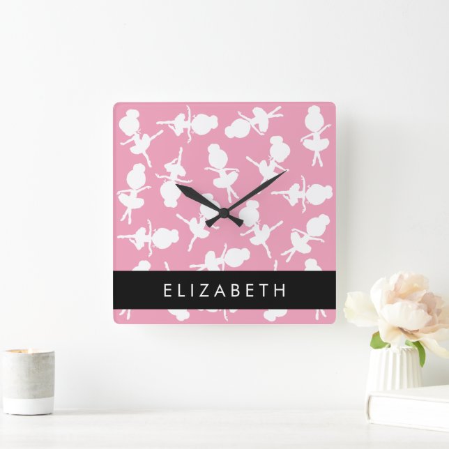Ballerina Pattern, Ballet Girls, Dance, Your Name Square Wall Clock (Home)