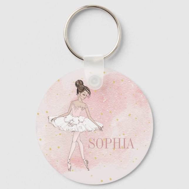 Ballerina Personal Girl Pink Gold Keychain (Front)