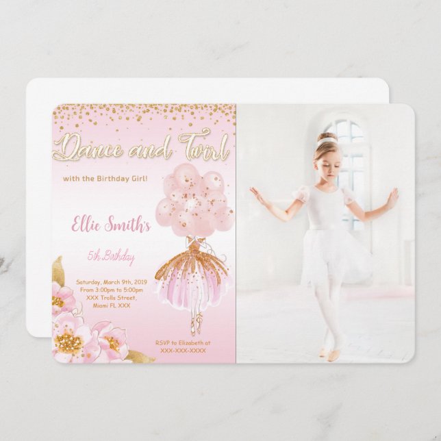 Ballerina Photo Invitation (Front/Back)