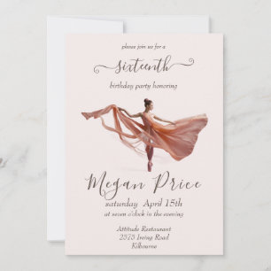 Ballerina pink and brown, sixteen birthday invitation