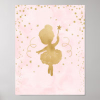 Ballerina Pink and Gold Stars Art Decor Poster