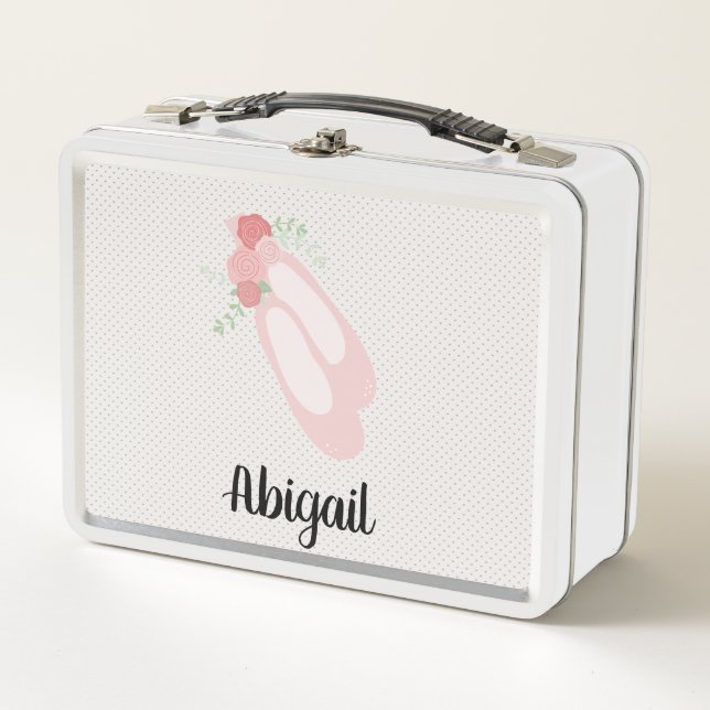 Ballerina Pink Ballet Shoes Metal Lunch Box (Front)