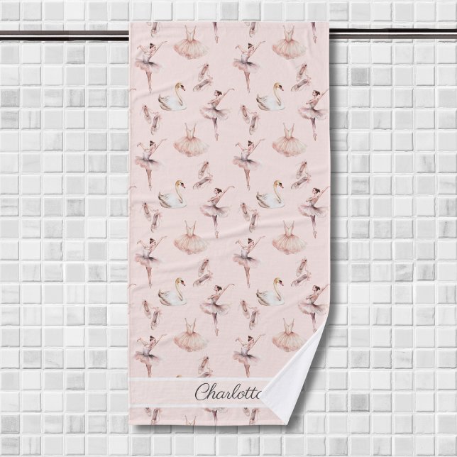 Ballerina Pink Ballet Shoes Personalised Name Bath Towel (Creator Uploaded)