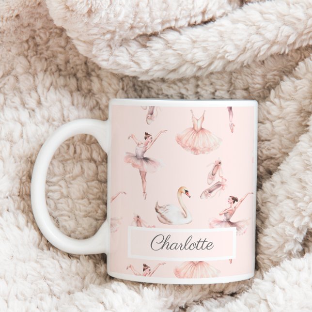Ballerina Pink Ballet Shoes Personalised Name Coffee Mug (Creator Uploaded)