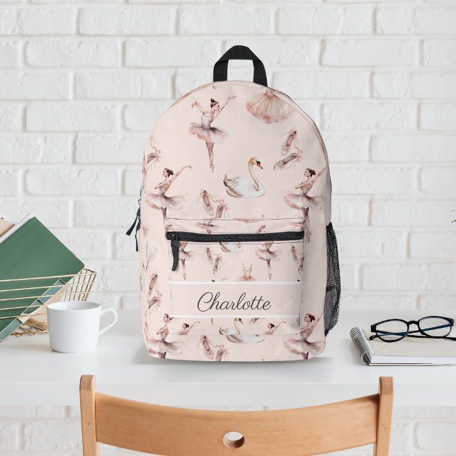 Ballerina Pink Ballet Shoes Personalised Name Printed Backpack (Creator Uploaded)