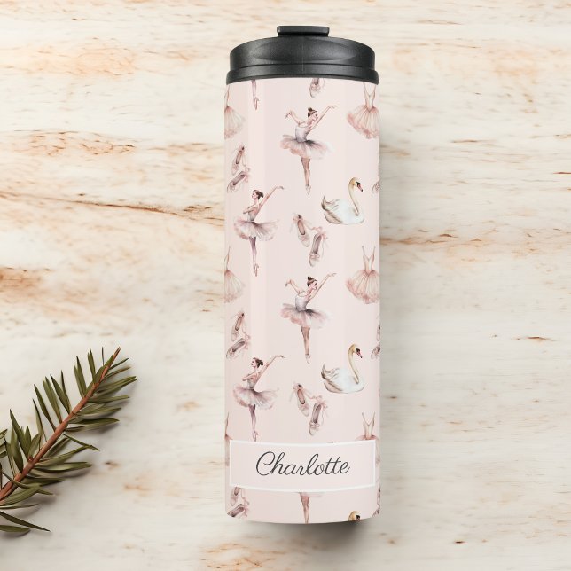 Ballerina Pink Ballet Shoes Personalised Name Thermal Tumbler (Creator Uploaded)