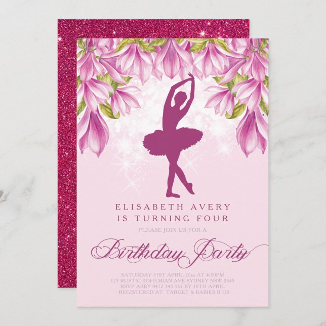Ballerina Pink Birthday Invitation (Front/Back)