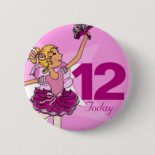 Ballerina pink blonde girl 12th birthday button