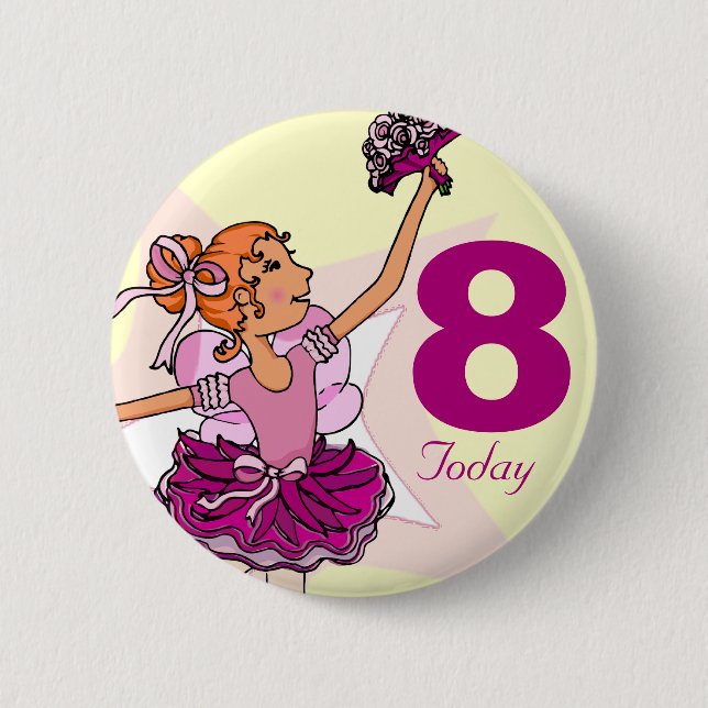 Ballerina pink cream ginger girl birthday button (Front)