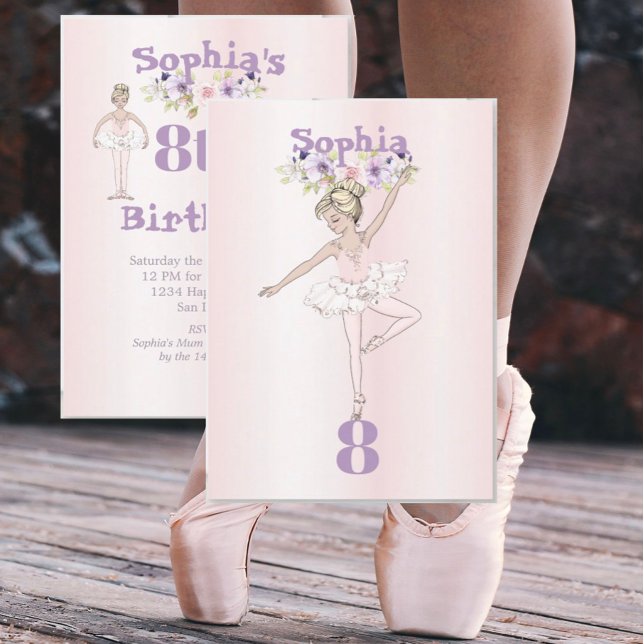 Ballerina Pink Cute Age Birthday   Invitation (Creator Uploaded)