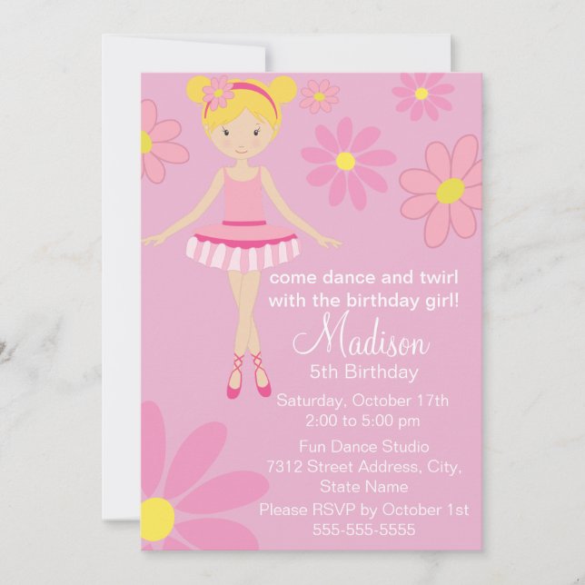 Ballerina Pink Dance Party Birthday Invitation (Front)