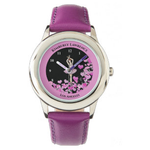 Ballerina Pink Dress on Hearts Black Background Watch