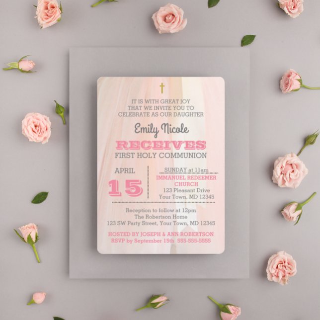 Ballerina Pink First Holy Communion Invitation (Creator Uploaded)