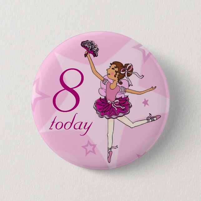 Ballerina pink girl birthday button (Front)