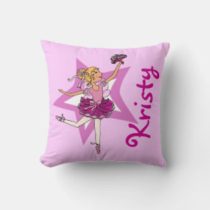 Ballerina pink girl blonde kids name" pillow