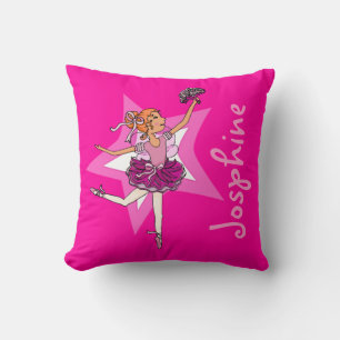 Ballerina pink girl red hair kids "named" pillow