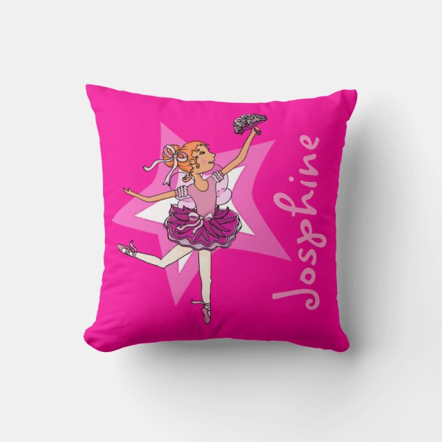 Ballerina pink girl red hair kids "named" pillow (Front)