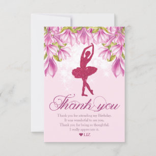 Ballerina Pink Glitter Birthday Thank You Card