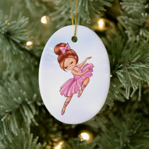 Ballerina Pink, Purple Pretty Ballet Christmas Ceramic Ornament