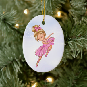 Ballerina Pink, Purple Pretty Ballet Christmas Ceramic Ornament