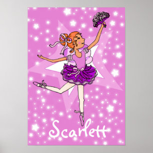 Ballerina pink - red hair girl star "name" poster