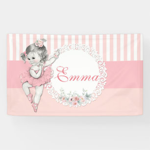 Ballerina Pink Tutu Pink Stripe Flowers Banner