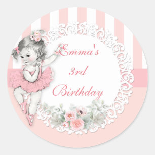 Ballerina Pink Tutu Stripes Flowers Classic Round Sticker
