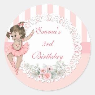 Ballerina Pink Tutu Stripes Flowers Classic Round Sticker
