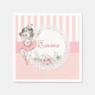 Ballerina Pink Tutu Stripes Flowers Lace Napkin