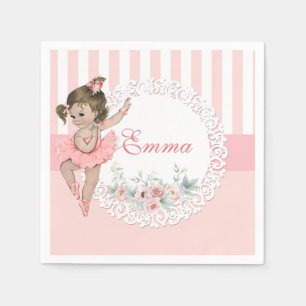 Ballerina Pink Tutu Stripes Flowers Lace Napkin
