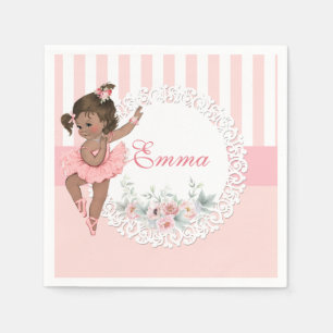 Ballerina Pink Tutu Stripes Flowers Lace Napkin