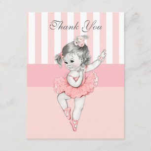 Ballerina Pink Tutu Stripes Flowers Lace Thank You Card