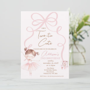 Ballerina Pink Two Tu Cute 2nd Birthday Invitation