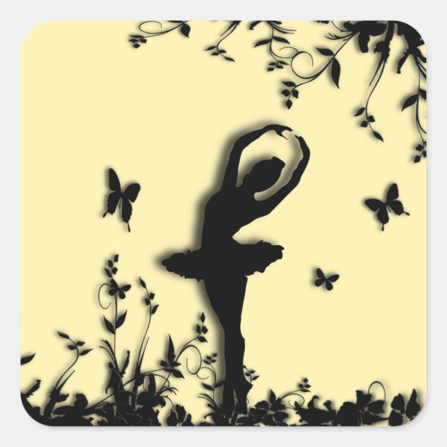 Ballerina Pirouette in Garden Yellow Square Sticker (Front)