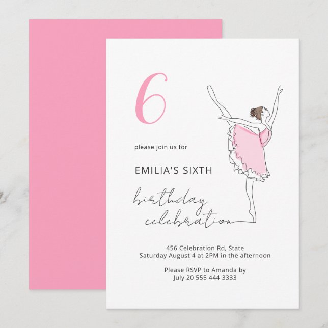 Ballerina Pretty Pink Any Age Kids Birthday Dancer Invitation (Front/Back)