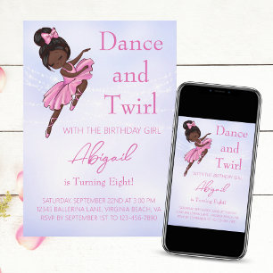 Ballerina Pretty Pink, Purple Ballet Dance Party Invitation