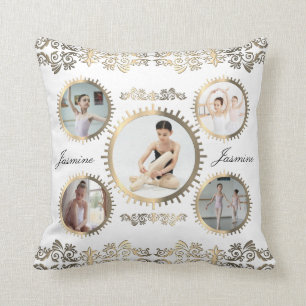 Ballerina Pretty Stylish Gold Sepia Photo Collage Cushion