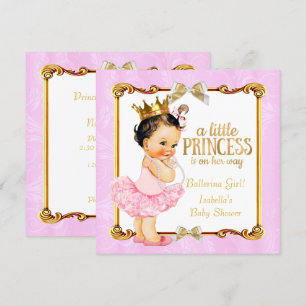 Ballerina Princess Baby Shower Pink Gold Brunette Invitation