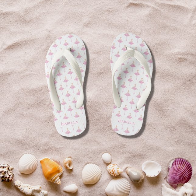 Ballerina princess dancer pink white girl monogram kid's thongs (Creator Uploaded)