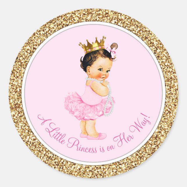 Ballerina Princess Pink Gold Baby Shower Classic Round Sticker (Front)