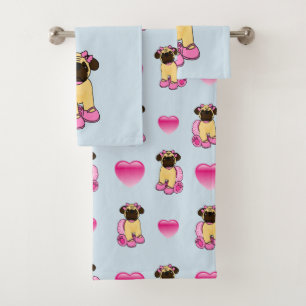 Ballerina Pug Dog Bath Towel Set