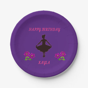 Ballerina purple birthday paper plate, custom name plate