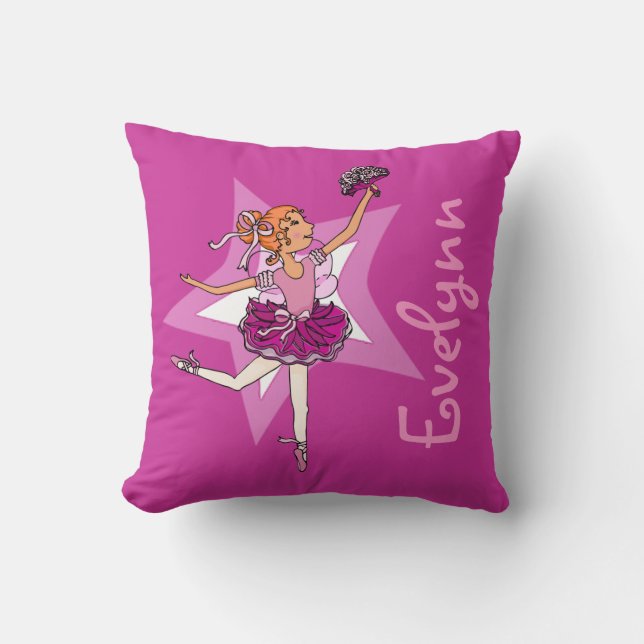 Ballerina purple pink girl kids "named" pillow (Front)