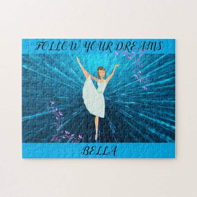 Ballerina puzzle, "Follow your dreams" & name. Jigsaw Puzzle (Horizontal)