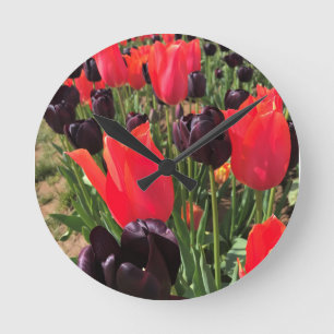 Ballerina & Queen of the Night Tulips Round Clock