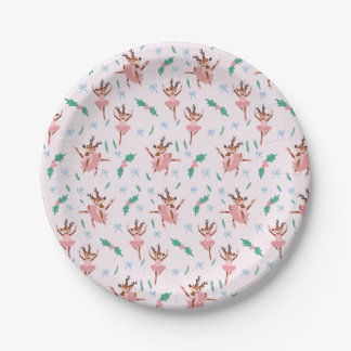 Ballerina Reindeer and Bows Christmas Paper Plate
