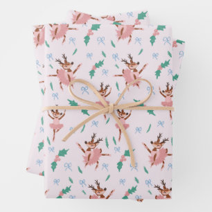 Ballerina Reindeer and Bows Christmas Wrapping Paper Sheet
