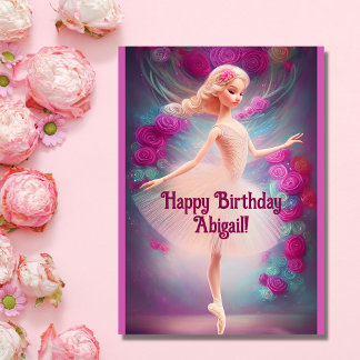 Ballerina Roses Floral Pink Ballet Happy Birthday Card